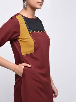 crepe color block straight kurta,brown,(s,m,l,xl,2xl,3xl) 5