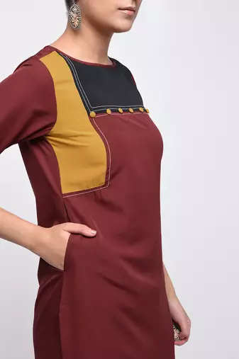 crepe color block straight kurta,brown,(s,m,l,xl,2xl,3xl)