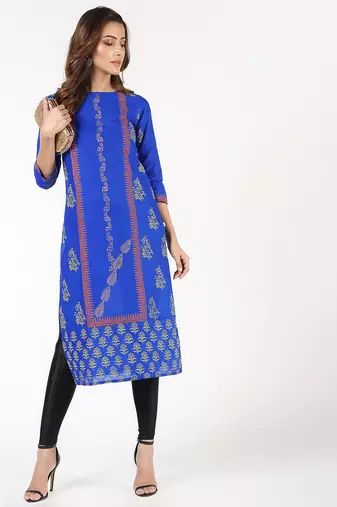 cotton block printed straight kurta,blue,(s,m,l,xl,2xl,3xl)