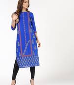 cotton block printed straight kurta,blue,(s,m,l,xl,2xl,3xl)