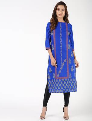 cotton block printed straight kurta,blue,(s,m,l,xl,2xl,3xl) 2