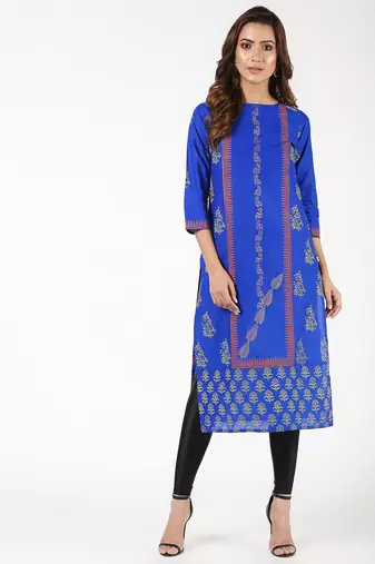 cotton block printed straight kurta,blue,(s,m,l,xl,2xl,3xl)
