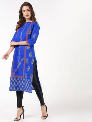 cotton block printed straight kurta,blue,(s,m,l,xl,2xl,3xl) 3