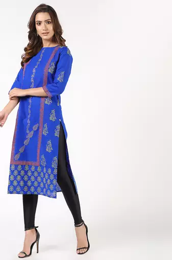 cotton block printed straight kurta,blue,(s,m,l,xl,2xl,3xl)