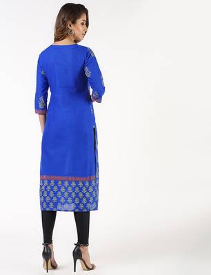 cotton block printed straight kurta,blue,(s,m,l,xl,2xl,3xl) 4