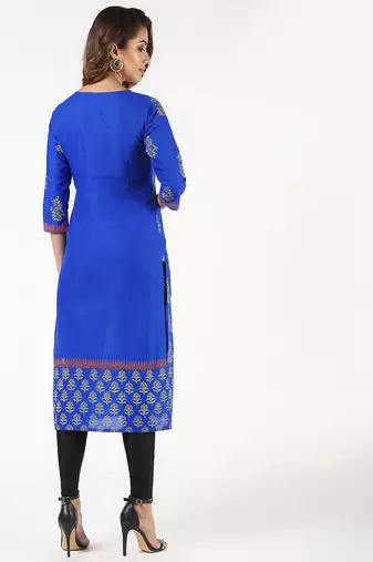 cotton block printed straight kurta,blue,(s,m,l,xl,2xl,3xl)