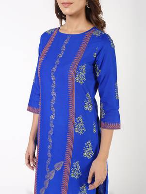 cotton block printed straight kurta,blue,(s,m,l,xl,2xl,3xl) 5