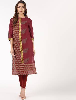 cotton block printed straight kurta,maroon,(s,m,l,xl,2xl,3xl) 1