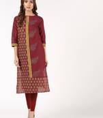 cotton block printed straight kurta,maroon,(s,m,l,xl,2xl,3xl)