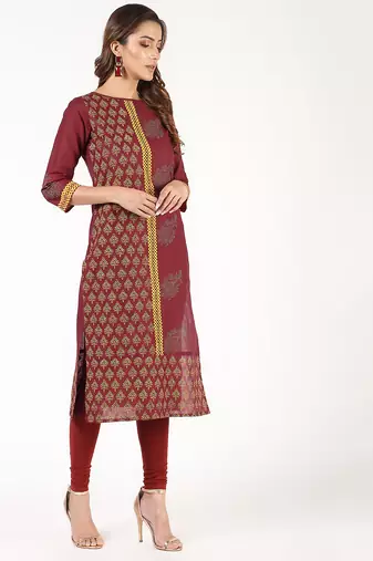 cotton block printed straight kurta,maroon,(s,m,l,xl,2xl,3xl)