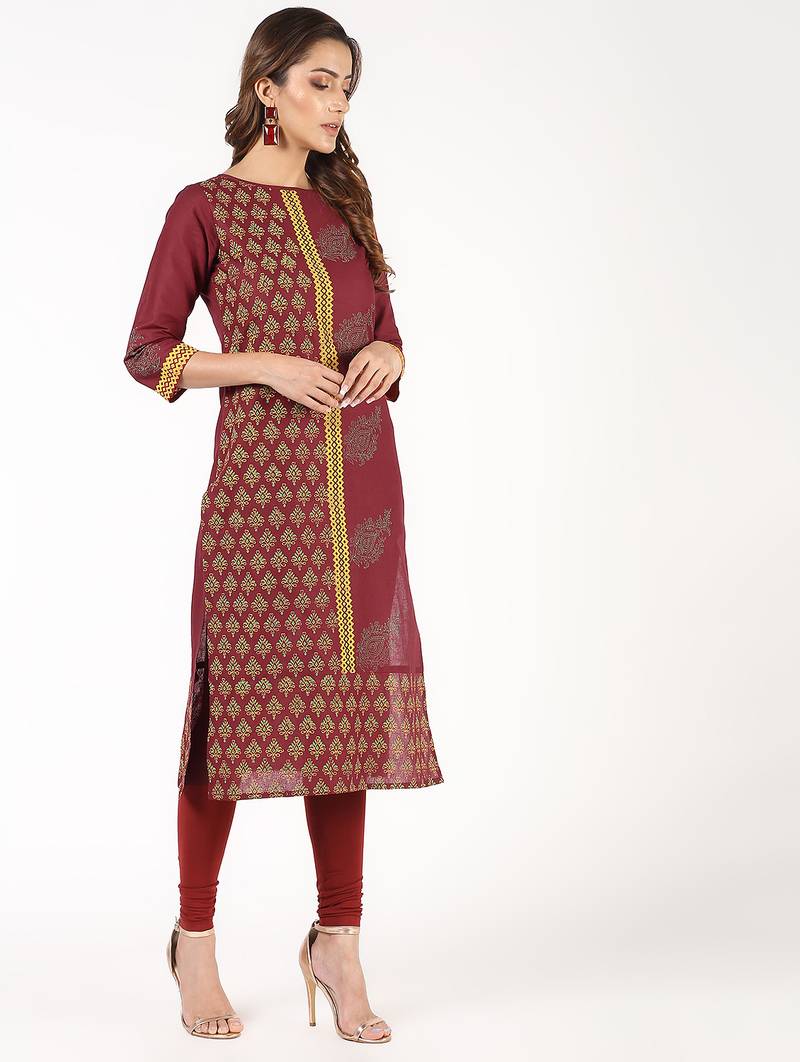 cotton block printed straight kurta,maroon,(s,m,l,xl,2xl,3xl)