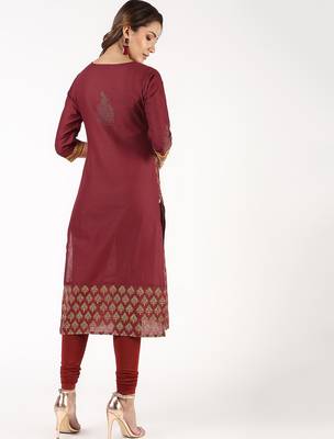 cotton block printed straight kurta,maroon,(s,m,l,xl,2xl,3xl) 3