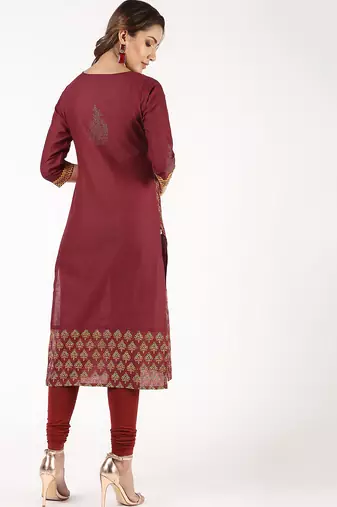 cotton block printed straight kurta,maroon,(s,m,l,xl,2xl,3xl)
