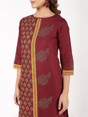 cotton block printed straight kurta,maroon,(s,m,l,xl,2xl,3xl) 4