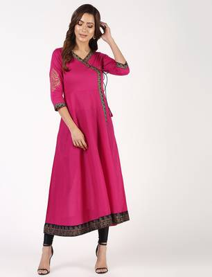Cotton block print angrakha kurta,magenta,(s,m,l,xl,2xl,3xl) 1