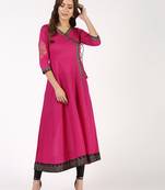 Cotton block print angrakha kurta,magenta,(s,m,l,xl,2xl,3xl)