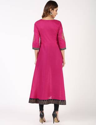 Cotton block print angrakha kurta,magenta,(s,m,l,xl,2xl,3xl) 3