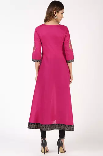 Cotton block print angrakha kurta,magenta,(s,m,l,xl,2xl,3xl)
