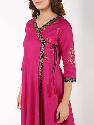 Cotton block print angrakha kurta,magenta,(s,m,l,xl,2xl,3xl) 4