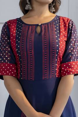 Rayon block print anarkali kurta,navy blue,(s,m,l,xl,2xl,3xl) 5