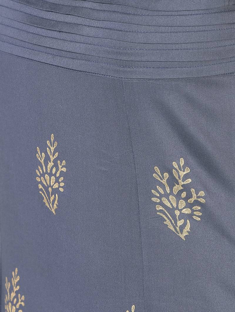 Rayon block print flared kurta,grey,(s,m,l,xl,2xl,3xl)