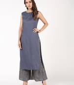 Rayon solid pintucks kurta with gold print palazzo set,grey,(s,m,l,xl,2xl,3xl)