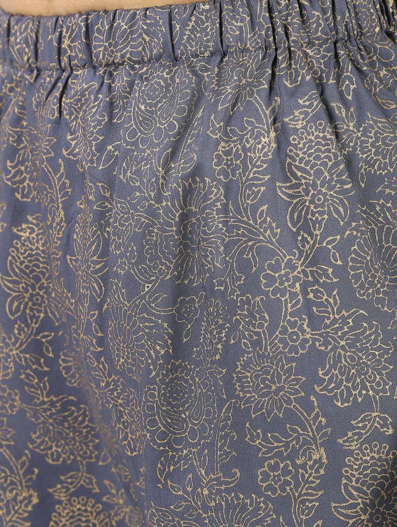 Rayon solid pintucks kurta with gold print palazzo set,grey,(s,m,l,xl,2xl,3xl)