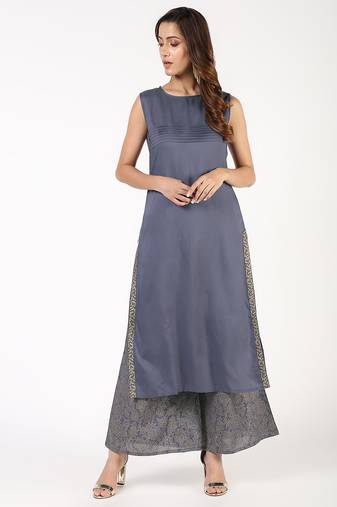 rayon solid pintucks straight kurta grey
