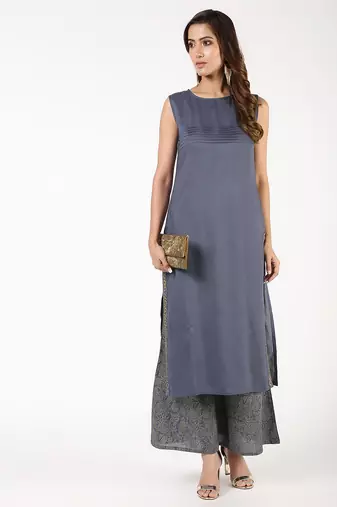 rayon solid pintucks straight kurta,grey,(s,m,l,xl,2xl,3xl)