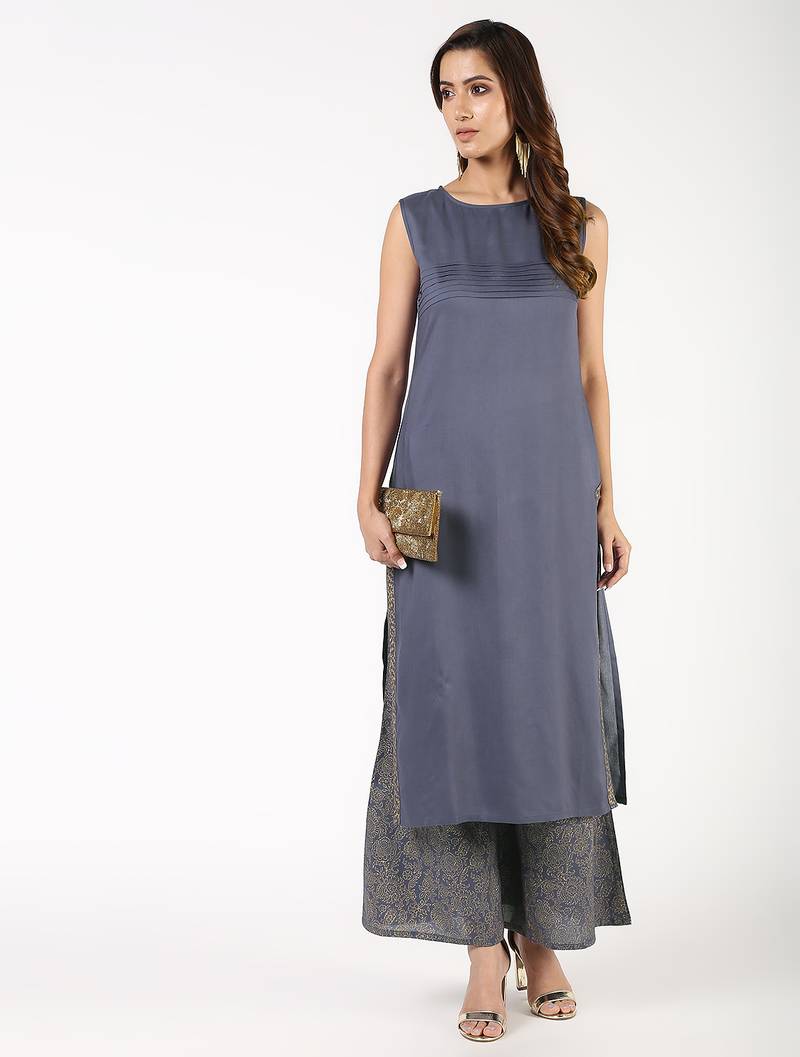 rayon solid pintucks straight kurta,grey,(s,m,l,xl,2xl,3xl)