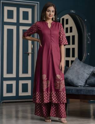 Rayon block print flared anarkali kurta,dusty pink,(s,m,l,xl,2xl,3xl) 2