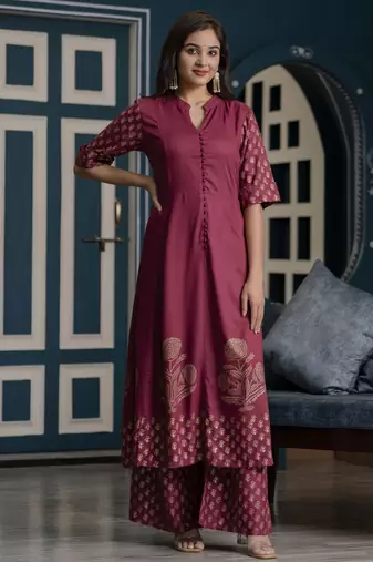 Rayon block print flared anarkali kurta,dusty pink,(s,m,l,xl,2xl,3xl)