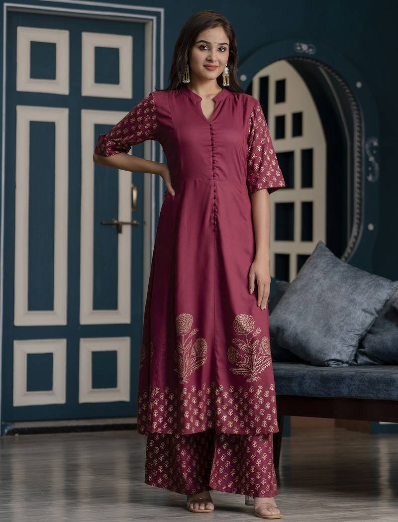 Rayon block print flared anarkali kurta,dusty pink,(s,m,l,xl,2xl,3xl)