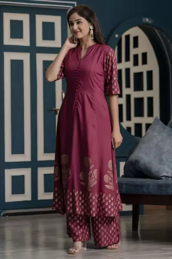 Rayon block print flared anarkali kurta,dusty pink,(s,m,l,xl,2xl,3xl)