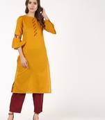 cotton criss-cross bell sleeves straight kurta,mustard,(s,m,l,xl,2xl,3xl)