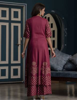 Rayon block print flared anarkali kurta,dusty pink,(s,m,l,xl,2xl,3xl) 4