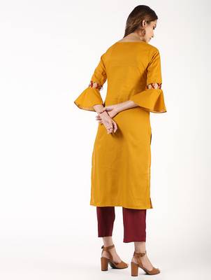 cotton criss-cross bell sleeves straight kurta,mustard,(s,m,l,xl,2xl,3xl) 3