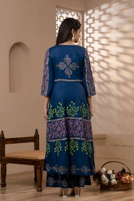 Rayon floral print flared kurta,blue,(s,m,l,xl,2xl,3xl) 4