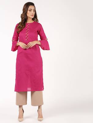 cotton criss-cross bell sleeves straight kurta,magenta,(s,m,l,xl,2xl,3xl) 1