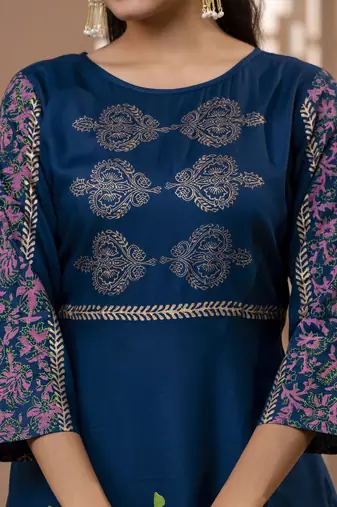 Rayon floral print flared kurta,blue,(s,m,l,xl,2xl,3xl)