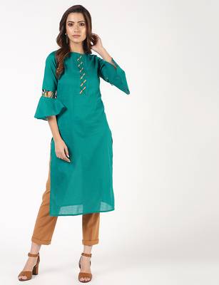 cotton criss-cross bell sleeves straight kurta,blue,(s,m,l,xl,2xl,3xl) 1