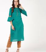 cotton criss-cross bell sleeves straight kurta,blue,(s,m,l,xl,2xl,3xl)