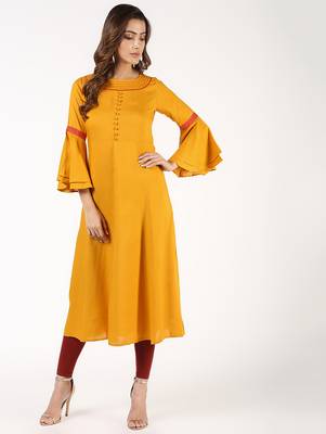 Rayon bell sleeves solid anarkali kurta,mustard,(s,m,l,xl,2xl,3xl) 1