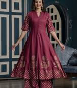 Rayon block print anarkali flared kurta with palazzo set,dusty pink,(s,m,l,xl,2xl,3xl)