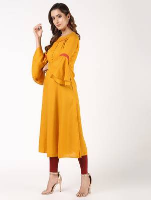 Rayon bell sleeves solid anarkali kurta,mustard,(s,m,l,xl,2xl,3xl) 2