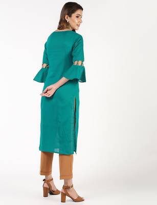 cotton criss-cross bell sleeves straight kurta,blue,(s,m,l,xl,2xl,3xl) 3