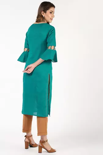 cotton criss-cross bell sleeves straight kurta,blue,(s,m,l,xl,2xl,3xl)