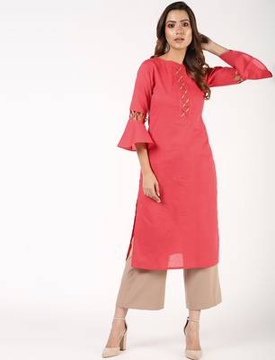 cotton criss-cross bell sleeves straight kurta,peach,(s,m,l,xl,2xl,3xl) 1
