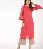 cotton criss-cross bell sleeves straight kurta,peach,(s,m,l,xl,2xl,3xl)