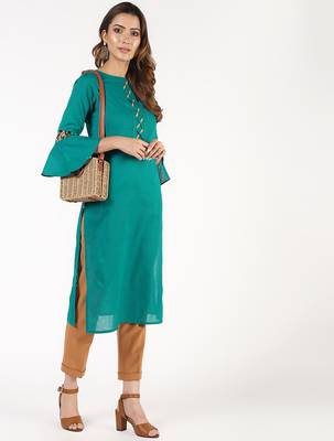 cotton criss-cross bell sleeves straight kurta,blue,(s,m,l,xl,2xl,3xl) 4